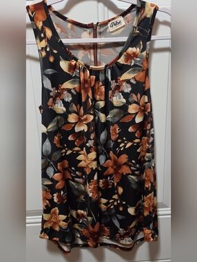 Pulse Black Floral Tank with Rust Colored Flowers